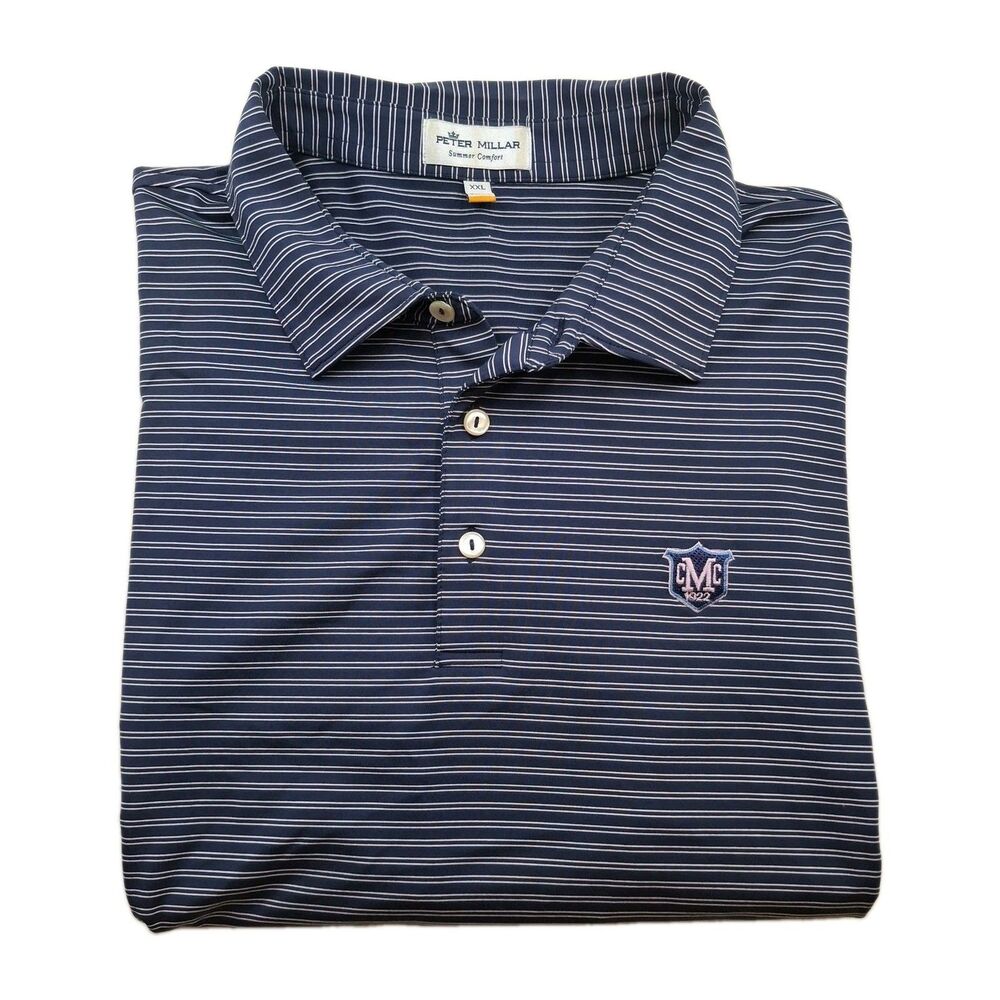 Peter Millar Sz XXL Summer Comfort Golf Polo Shirt Blue Stripes Short Sleeve